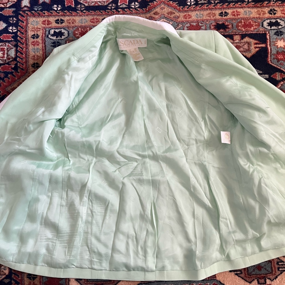 Vintage Escada 80s seafoam green white wool blazer jacket sport coat EU 42 L - Picture 13 of 13